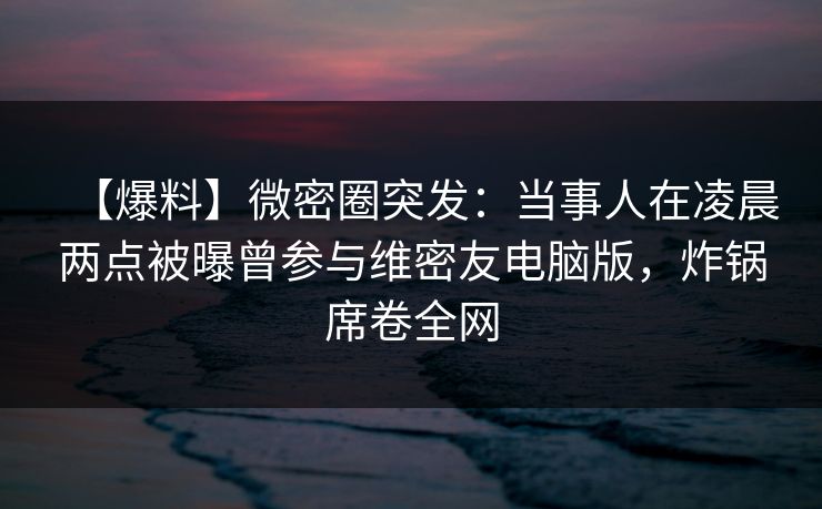 【爆料】微密圈突发：当事人在凌晨两点被曝曾参与维密友电脑版，炸锅席卷全网